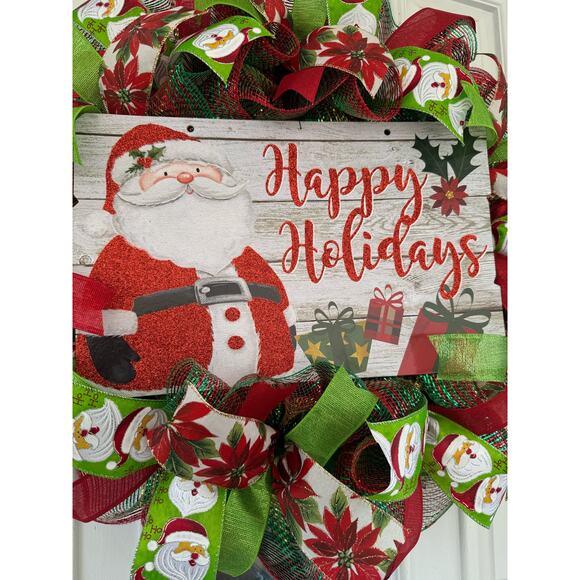 Happy Holidays Santa Wreat Festive Red and Green Christmas Wreath Door Decor xxx - Picture 2 of 8